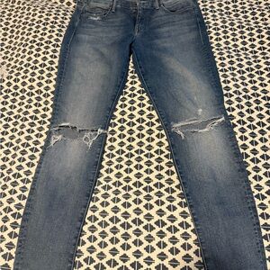 MOTHER Women's Blue Ripped Skinny Jeans